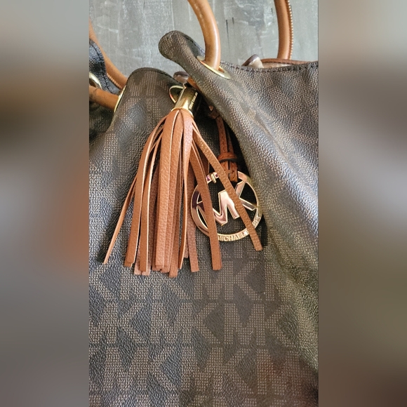 Michael Michael Kors Brown Signature Canvas Ring Tassel Tote